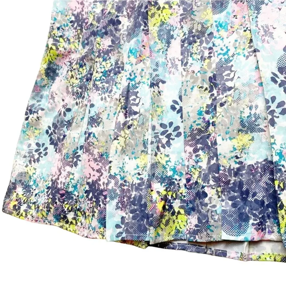 Tee Time Pastel Floral Pleated Golf‎ Skort Elastic Waist Side Zip Size Large